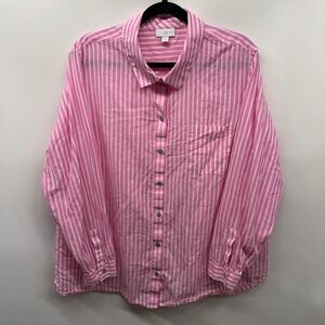 J Jill Pink Stripe Button Up Shirt Top Blouse Women 2X Lightweight Office Siren